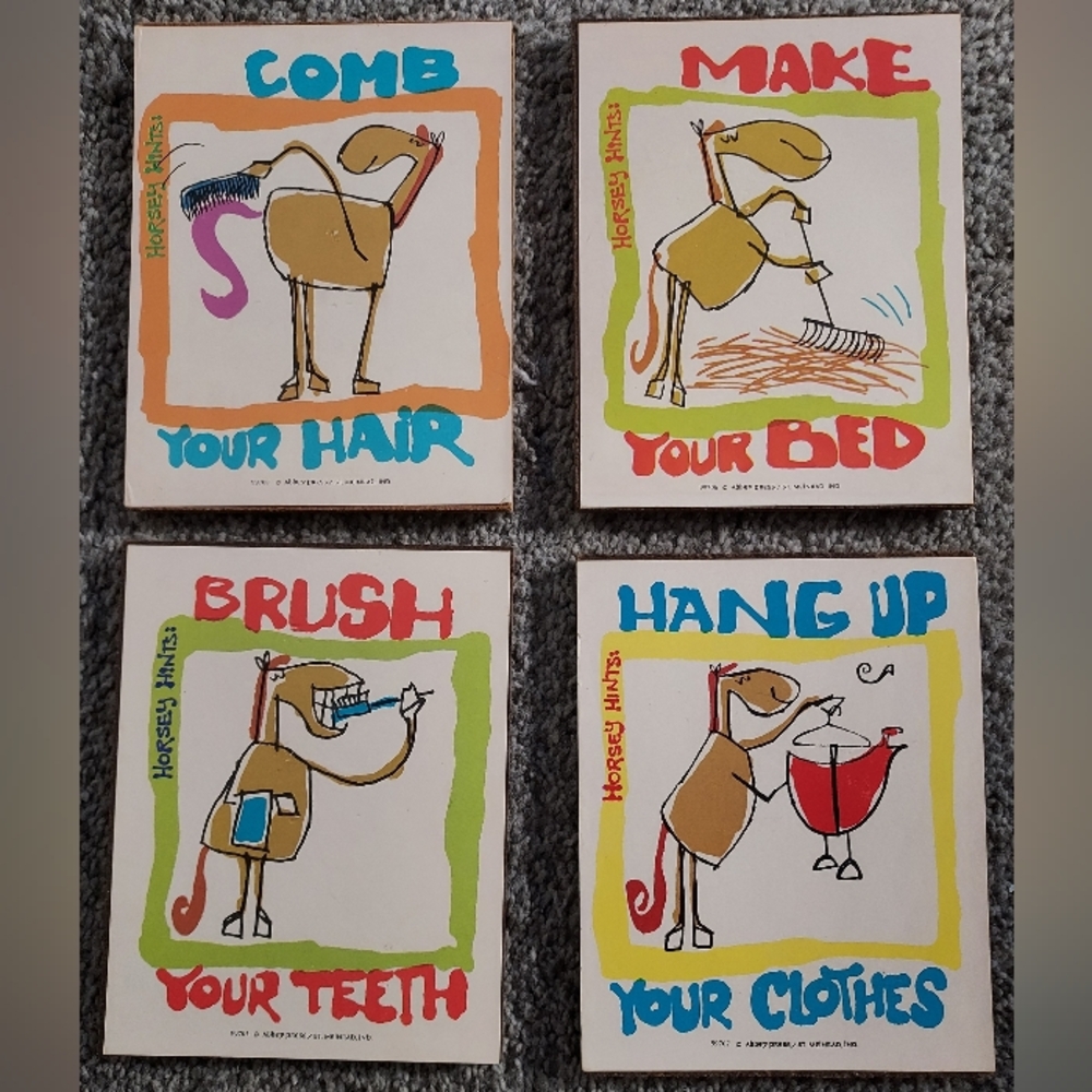 Vintage Abbey Press "Horsey Hints" Children Chores Wall Plaques Set of 4